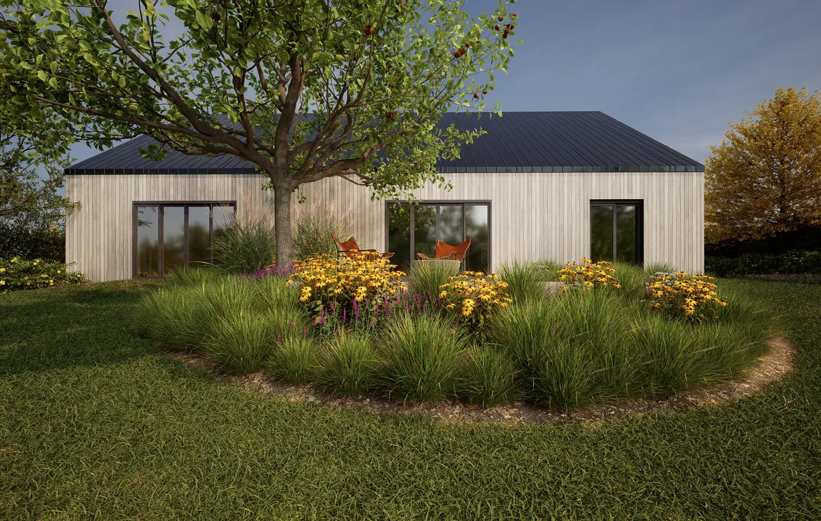 RAbata bylinowa oddziela taras od wyjścia na ogród z salonu.