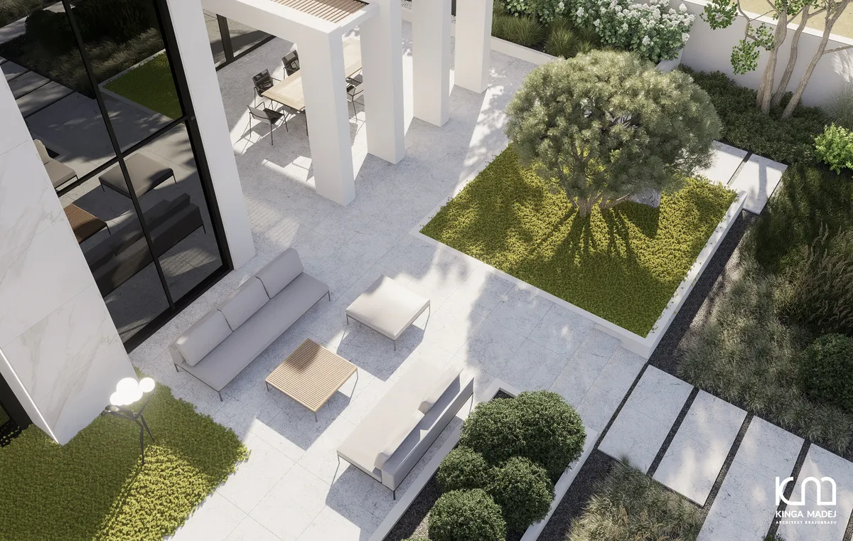 Ogród nowoczesny przy willi LK1556