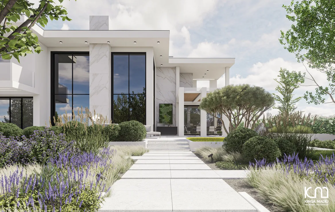 Widok na dom ze ścieżki do wgłębnika