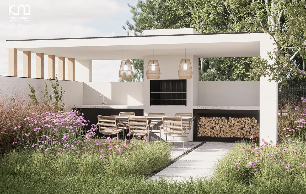 Letnia kuchnia ogrodowa z grillem.