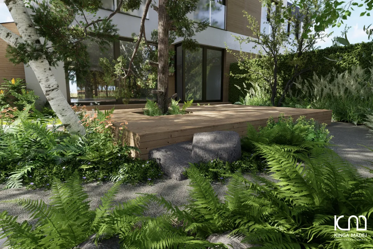 Ogród leśny bez trawnika