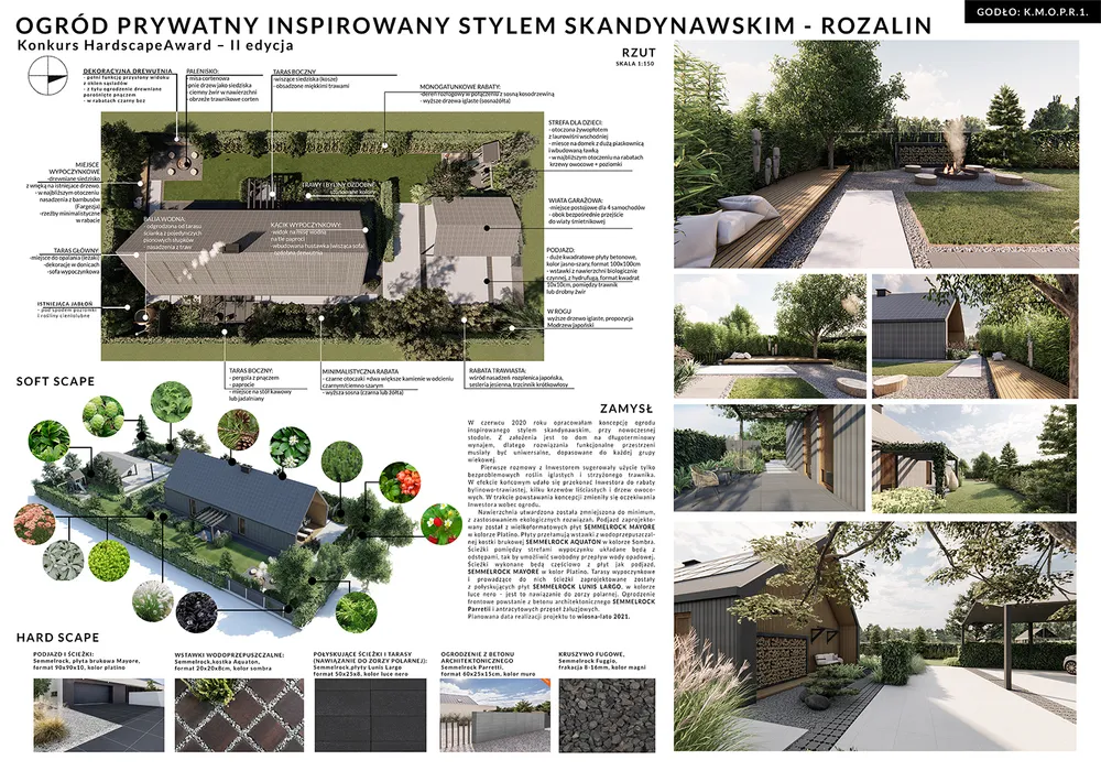 Rysunek koncepcyjny Ogród Skandynawski przy nowoczesnej stodole