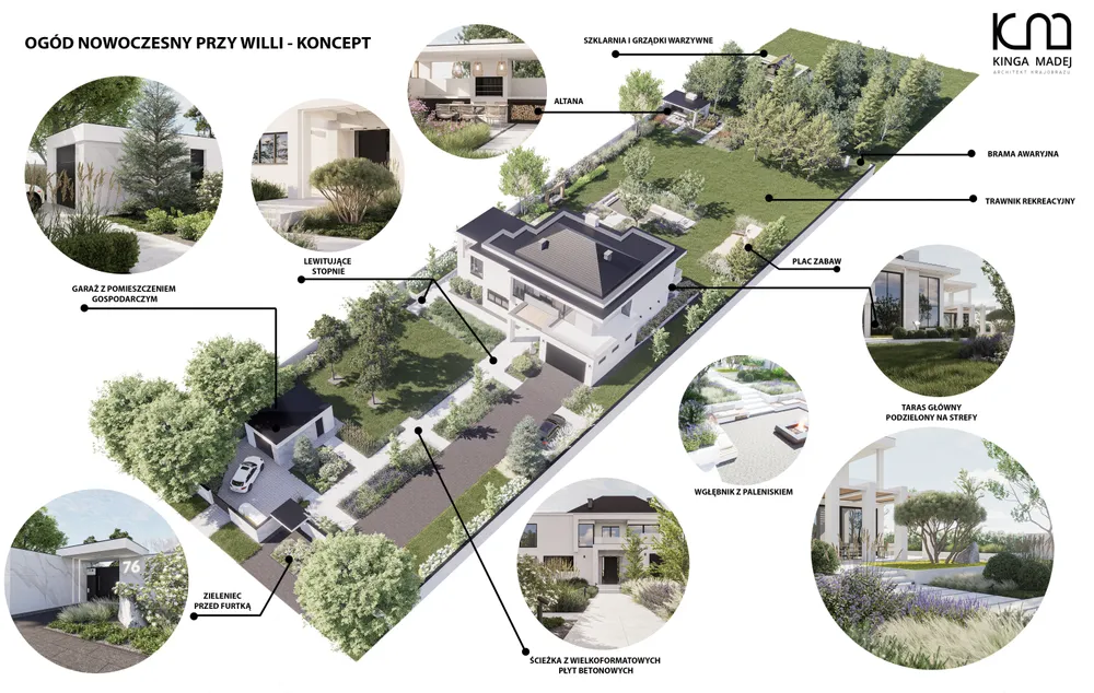 Rysunek koncepcyjny Ogród nowoczesny przy willi LK1556
