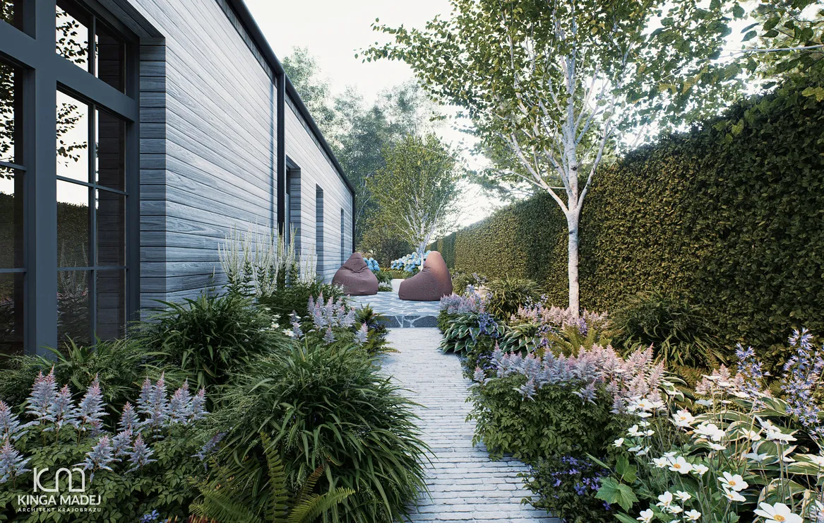 Strefa ogrodu leśnego w najbardziej zacienionej części ogrodu.