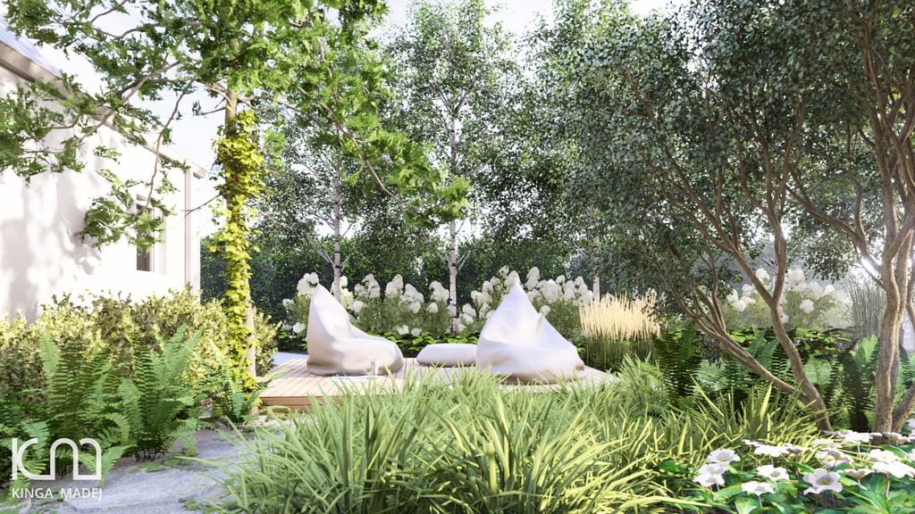 Tylny taras otulony zielenią