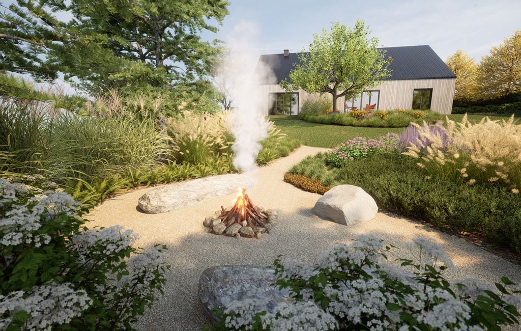 Strefa ogniska z głazami pełniącymi funkcję siedziska